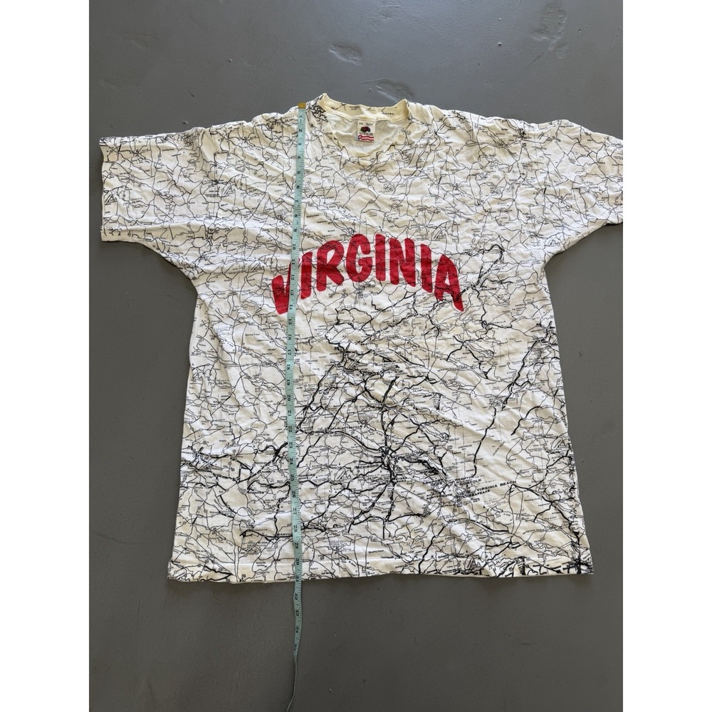 Vintage 90s Fruit of the Loom Virginia Map AOP Shirt XXL USA White T-Shirt